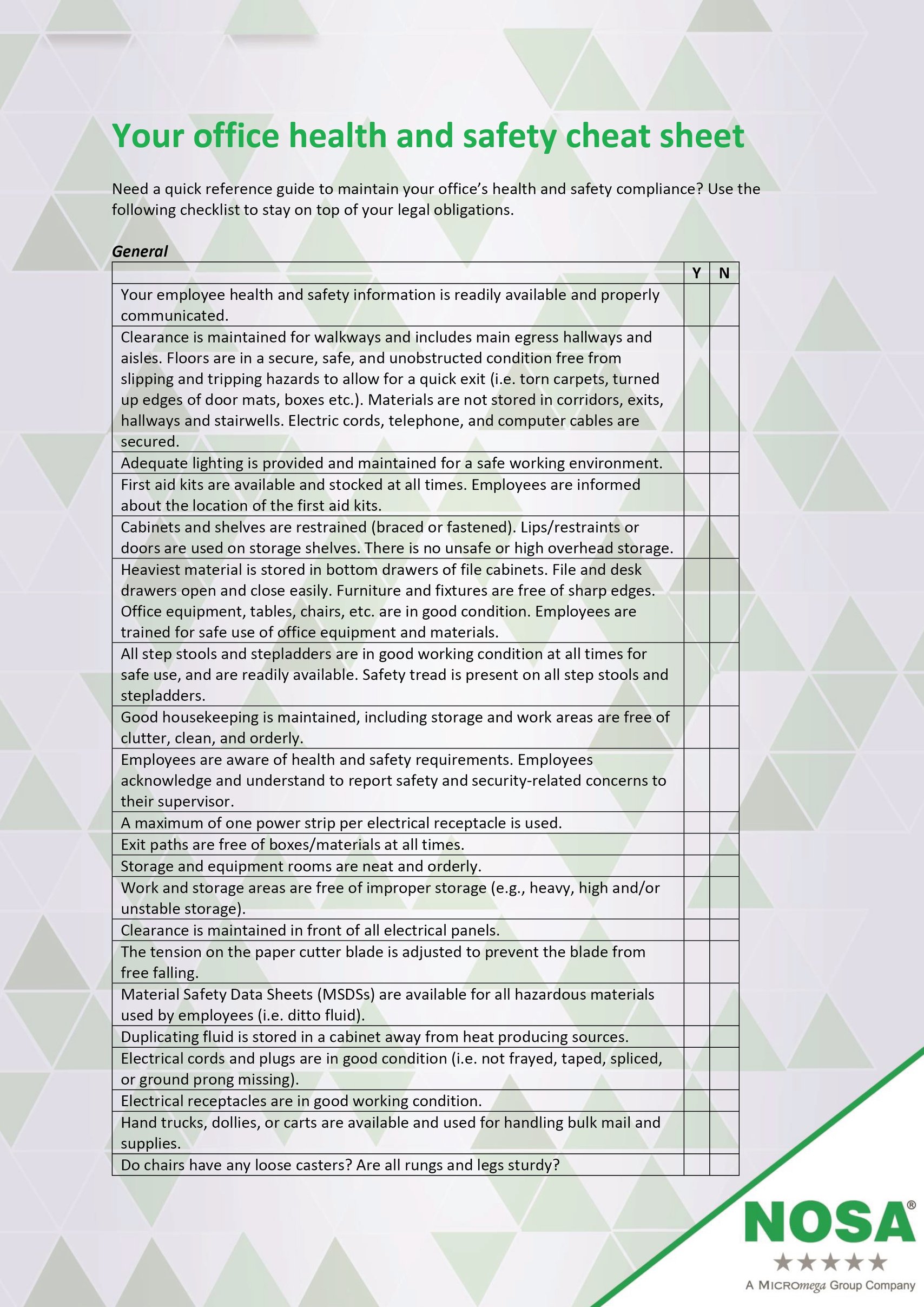 Your office health and safety cheat sheet